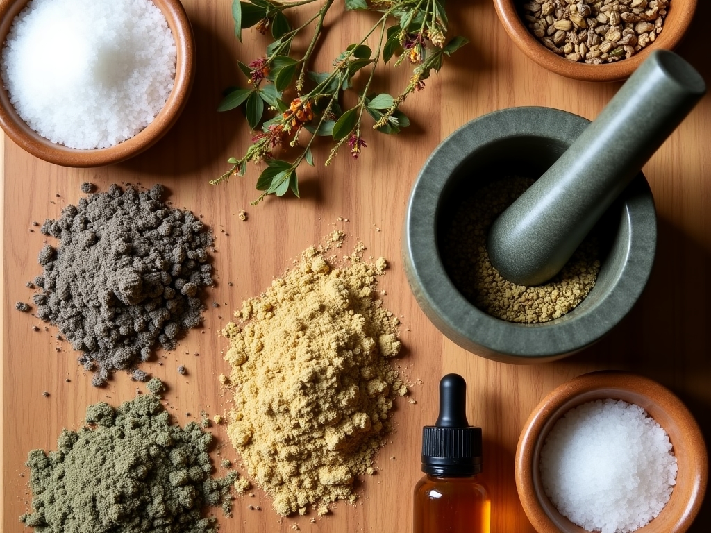 Natural beauty product ingredients including botanical extracts and essential oils