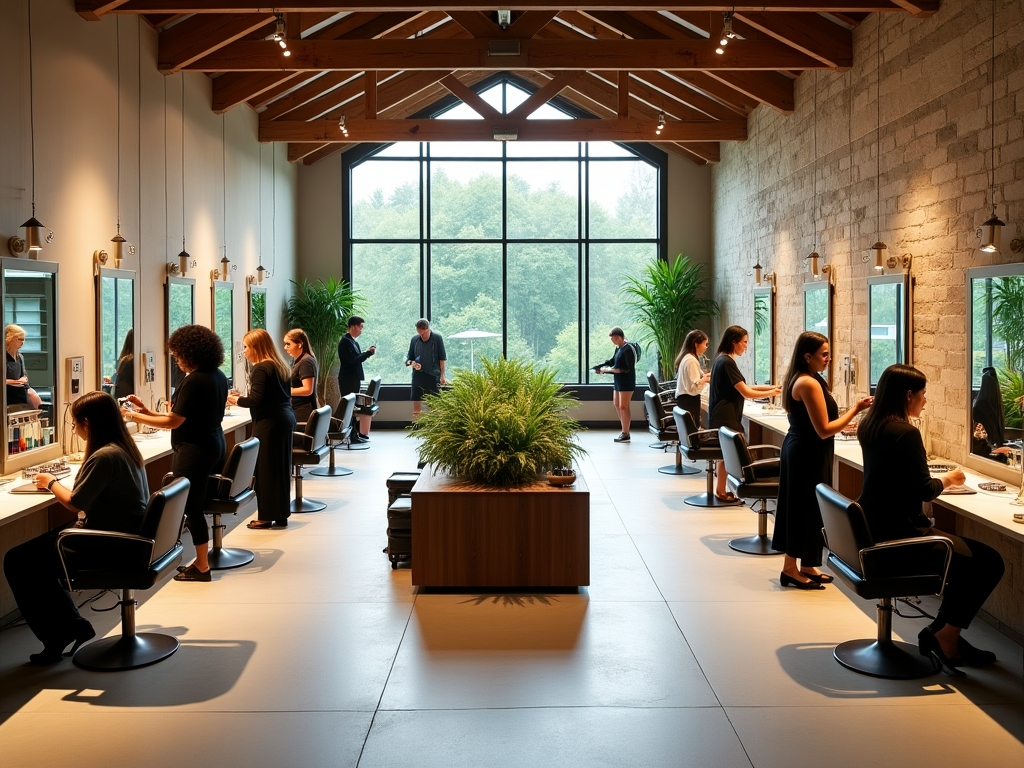 Wildandfreebeautyco Beauty Salon interior showing natural wood elements, living plants, and sustainable design